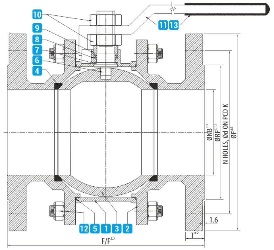 three piece flange end ball valve